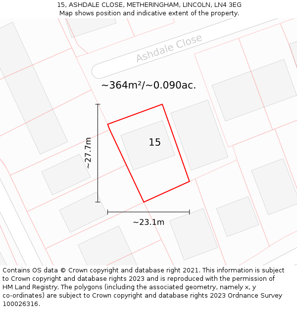 15, ASHDALE CLOSE, METHERINGHAM, LINCOLN, LN4 3EG: Plot and title map