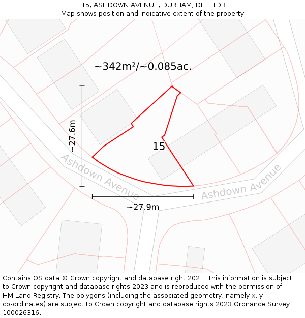 15, ASHDOWN AVENUE, DURHAM, DH1 1DB: Plot and title map