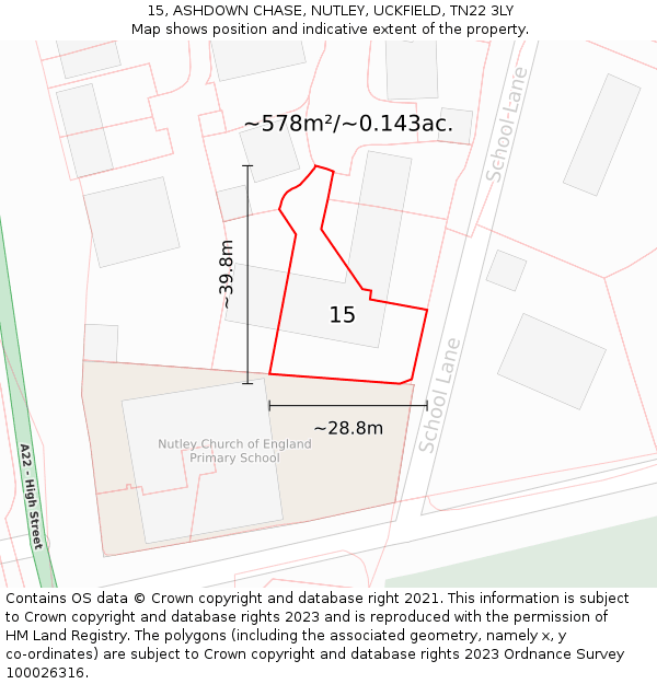 15, ASHDOWN CHASE, NUTLEY, UCKFIELD, TN22 3LY: Plot and title map