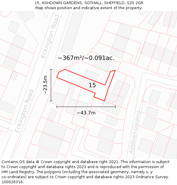 15, ASHDOWN GARDENS, SOTHALL, SHEFFIELD, S20 2GR: Plot and title map