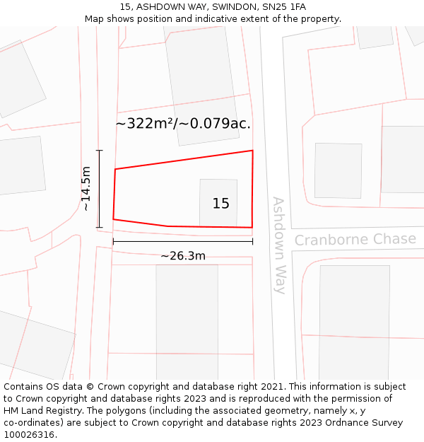 15, ASHDOWN WAY, SWINDON, SN25 1FA: Plot and title map