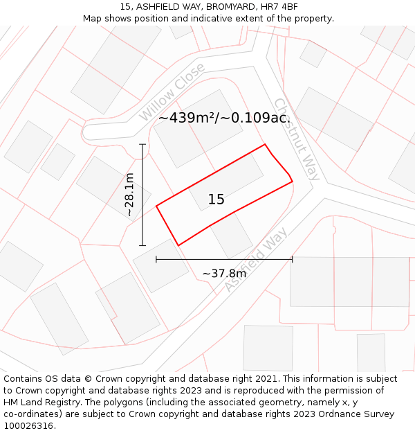 15, ASHFIELD WAY, BROMYARD, HR7 4BF: Plot and title map