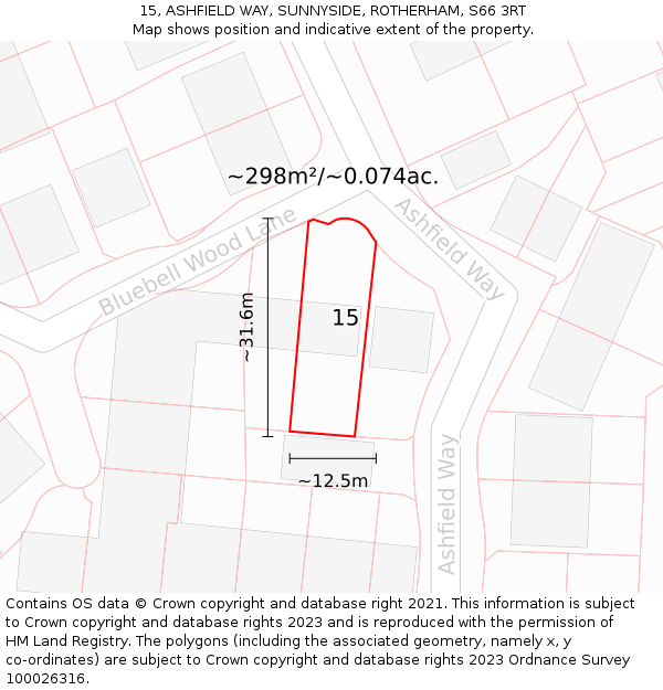 15, ASHFIELD WAY, SUNNYSIDE, ROTHERHAM, S66 3RT: Plot and title map