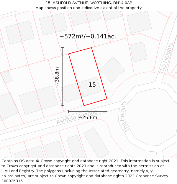 15, ASHFOLD AVENUE, WORTHING, BN14 0AP: Plot and title map