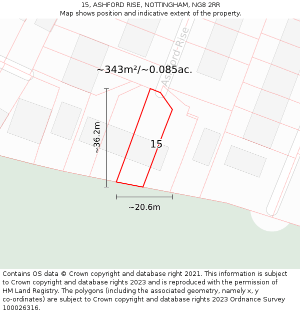 15, ASHFORD RISE, NOTTINGHAM, NG8 2RR: Plot and title map