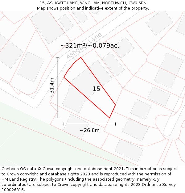 15, ASHGATE LANE, WINCHAM, NORTHWICH, CW9 6PN: Plot and title map