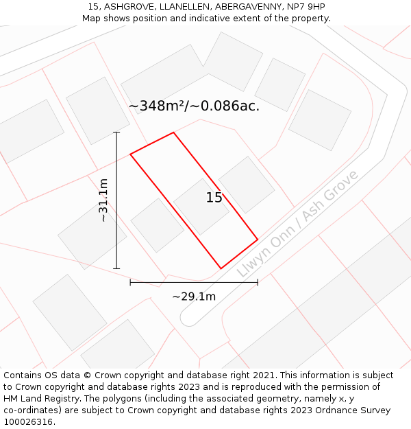 15, ASHGROVE, LLANELLEN, ABERGAVENNY, NP7 9HP: Plot and title map