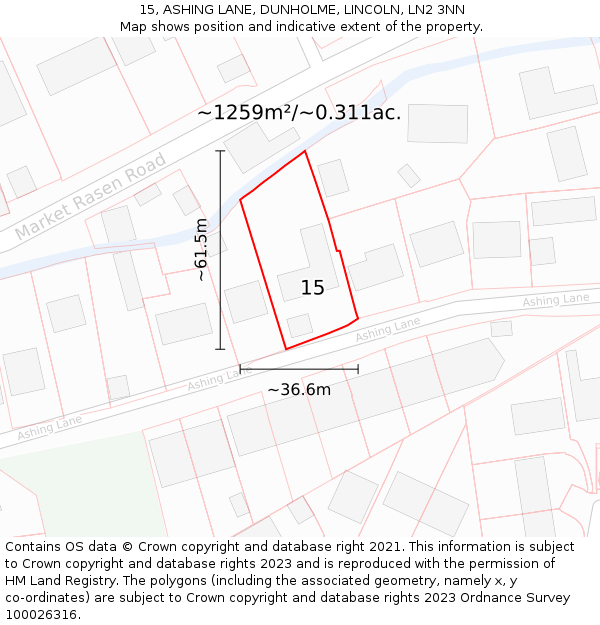 15, ASHING LANE, DUNHOLME, LINCOLN, LN2 3NN: Plot and title map