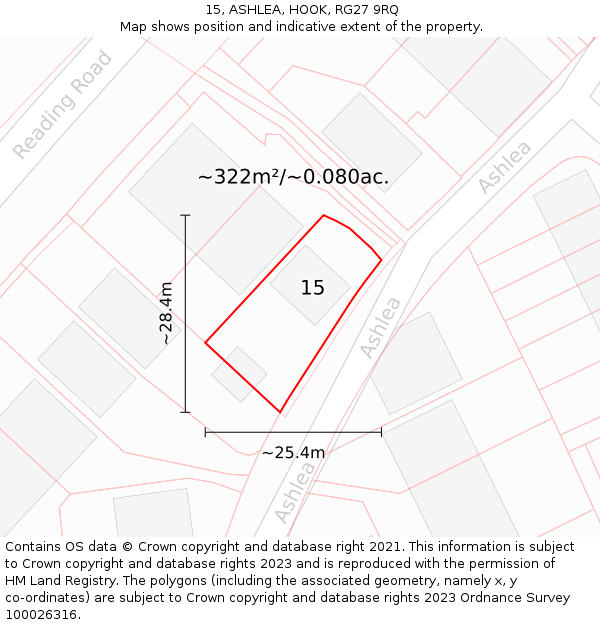 15, ASHLEA, HOOK, RG27 9RQ: Plot and title map
