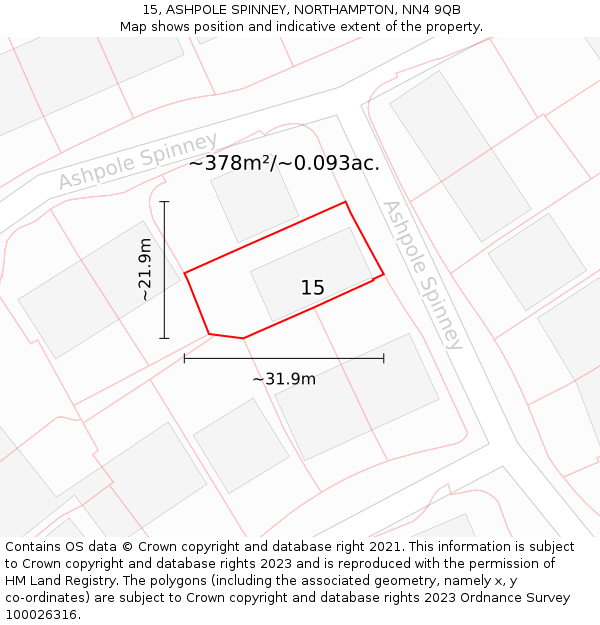 15, ASHPOLE SPINNEY, NORTHAMPTON, NN4 9QB: Plot and title map