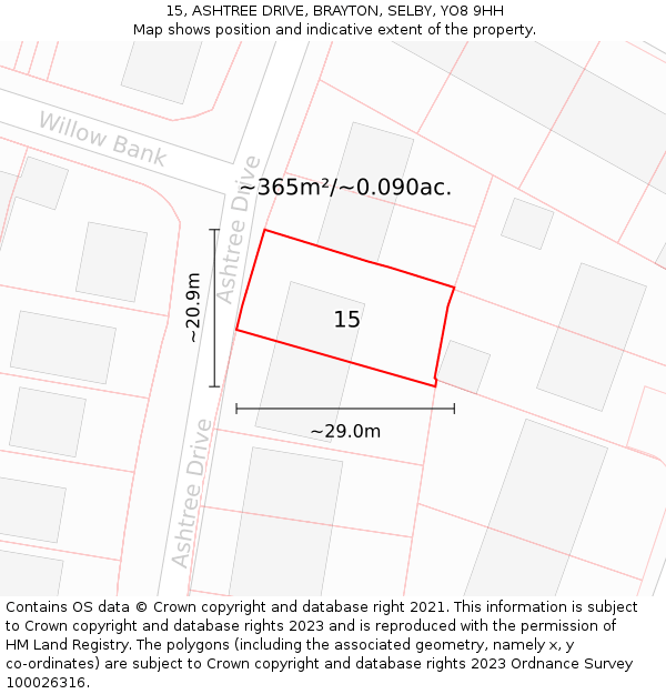 15, ASHTREE DRIVE, BRAYTON, SELBY, YO8 9HH: Plot and title map