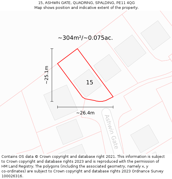 15, ASHWIN GATE, QUADRING, SPALDING, PE11 4QG: Plot and title map