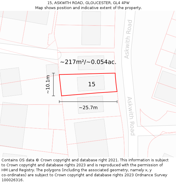15, ASKWITH ROAD, GLOUCESTER, GL4 4PW: Plot and title map