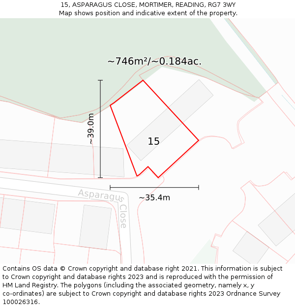 15, ASPARAGUS CLOSE, MORTIMER, READING, RG7 3WY: Plot and title map