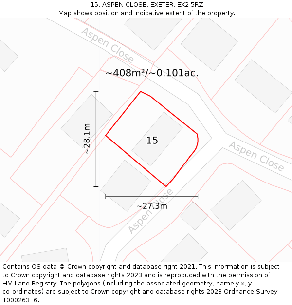 15, ASPEN CLOSE, EXETER, EX2 5RZ: Plot and title map