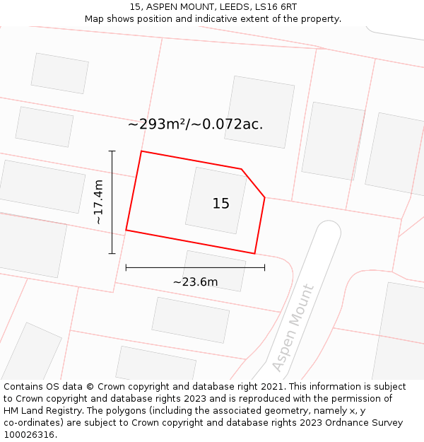 15, ASPEN MOUNT, LEEDS, LS16 6RT: Plot and title map