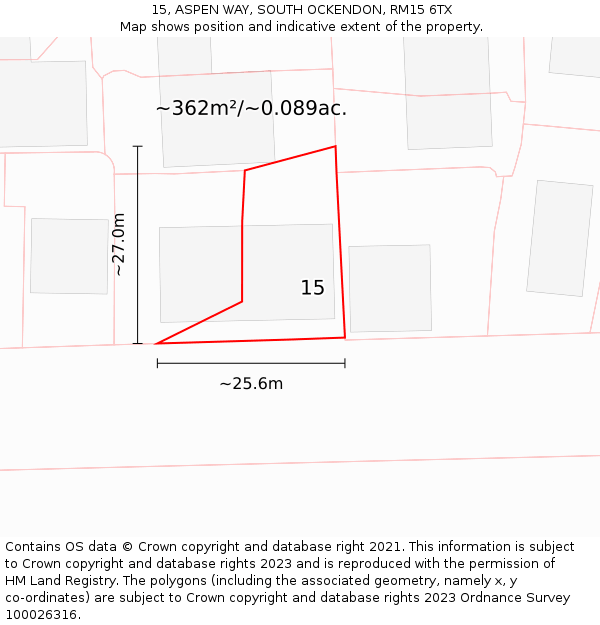 15, ASPEN WAY, SOUTH OCKENDON, RM15 6TX: Plot and title map