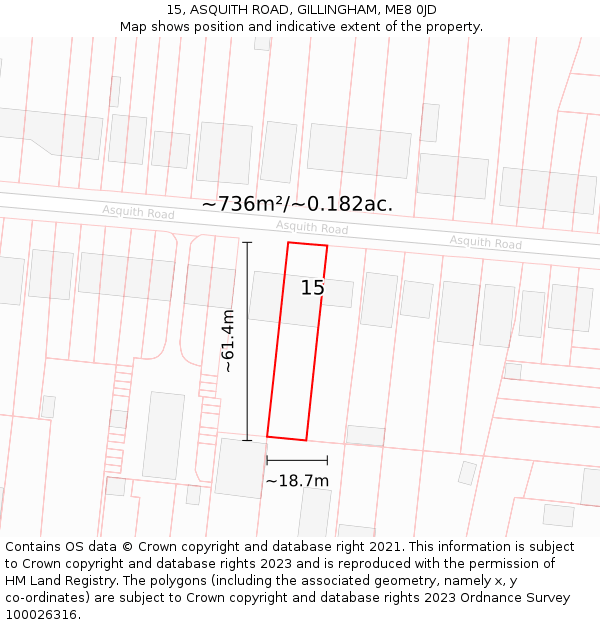 15, ASQUITH ROAD, GILLINGHAM, ME8 0JD: Plot and title map