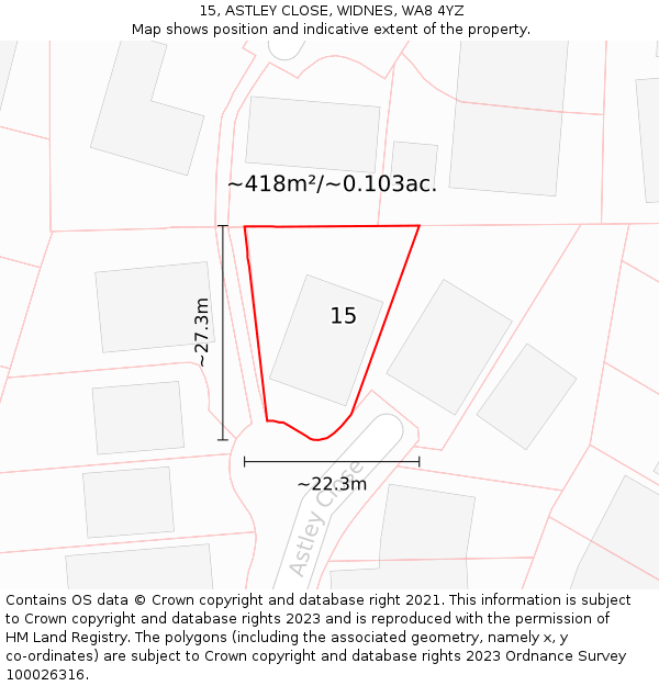 15, ASTLEY CLOSE, WIDNES, WA8 4YZ: Plot and title map