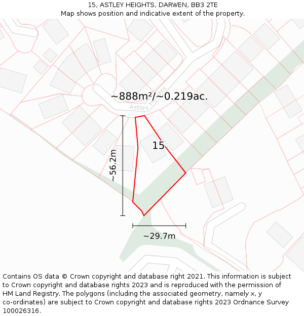 15, ASTLEY HEIGHTS, DARWEN, BB3 2TE: Plot and title map
