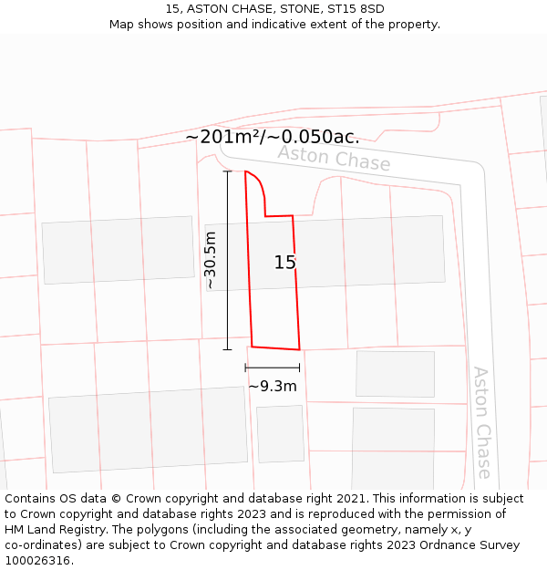 15, ASTON CHASE, STONE, ST15 8SD: Plot and title map