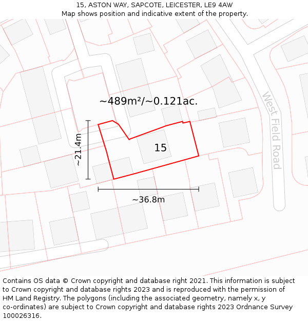 15, ASTON WAY, SAPCOTE, LEICESTER, LE9 4AW: Plot and title map