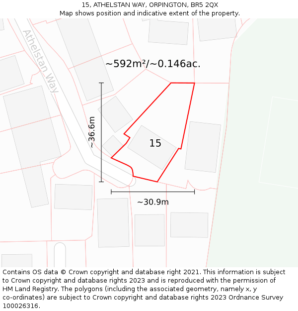 15, ATHELSTAN WAY, ORPINGTON, BR5 2QX: Plot and title map
