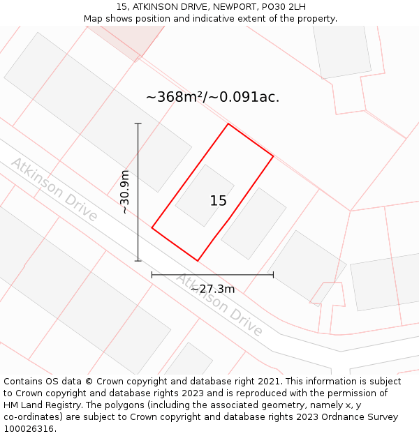 15, ATKINSON DRIVE, NEWPORT, PO30 2LH: Plot and title map