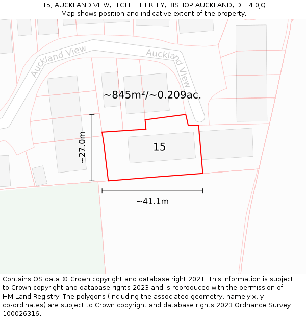 15, AUCKLAND VIEW, HIGH ETHERLEY, BISHOP AUCKLAND, DL14 0JQ: Plot and title map