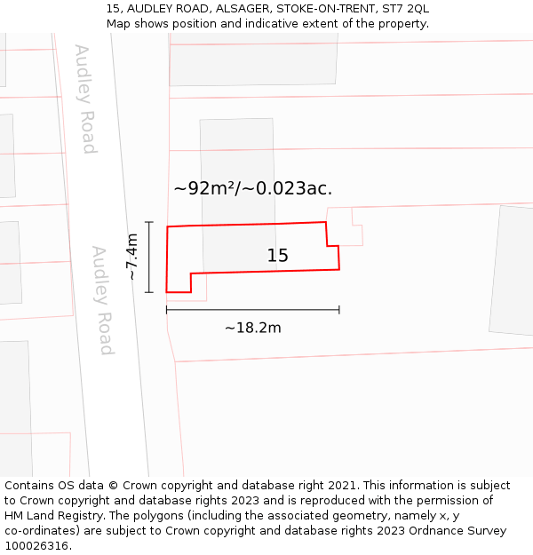 15, AUDLEY ROAD, ALSAGER, STOKE-ON-TRENT, ST7 2QL: Plot and title map