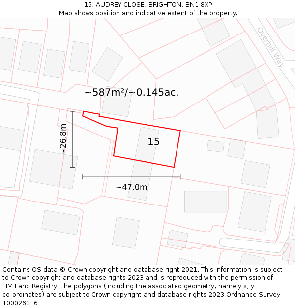 15, AUDREY CLOSE, BRIGHTON, BN1 8XP: Plot and title map