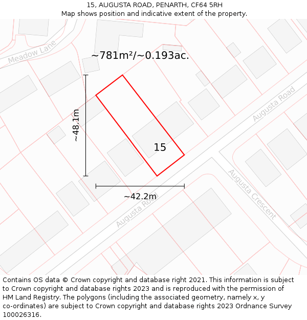 15, AUGUSTA ROAD, PENARTH, CF64 5RH: Plot and title map