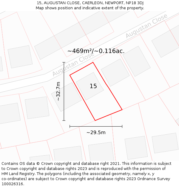15, AUGUSTAN CLOSE, CAERLEON, NEWPORT, NP18 3DJ: Plot and title map