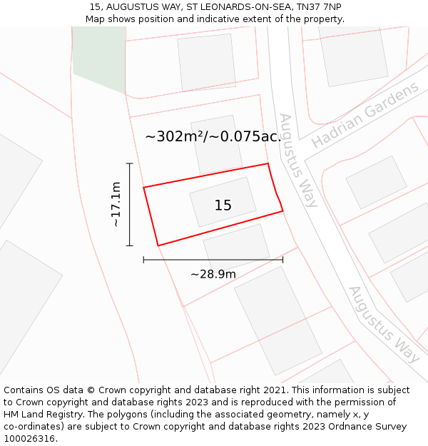 15, AUGUSTUS WAY, ST LEONARDS-ON-SEA, TN37 7NP: Plot and title map