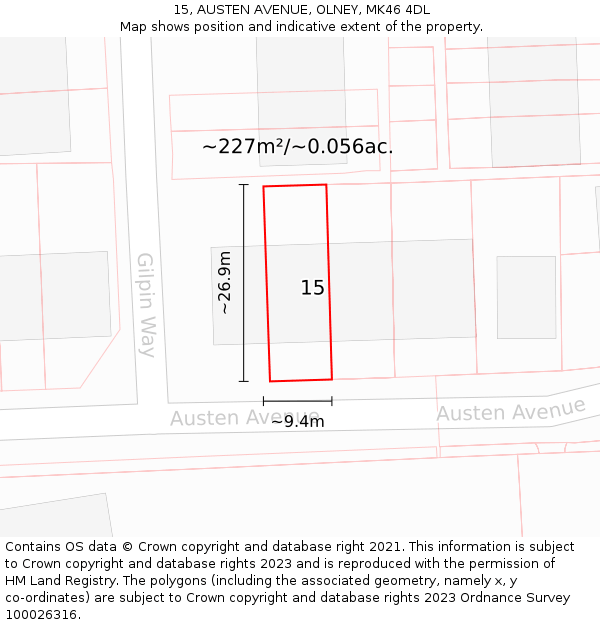 15, AUSTEN AVENUE, OLNEY, MK46 4DL: Plot and title map