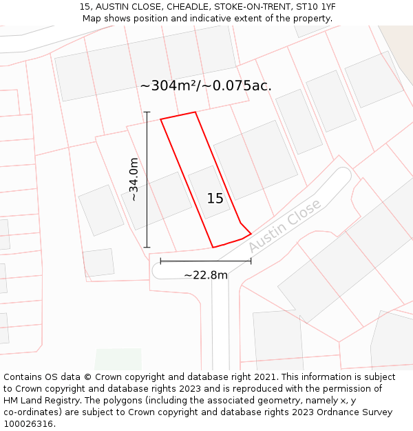 15, AUSTIN CLOSE, CHEADLE, STOKE-ON-TRENT, ST10 1YF: Plot and title map