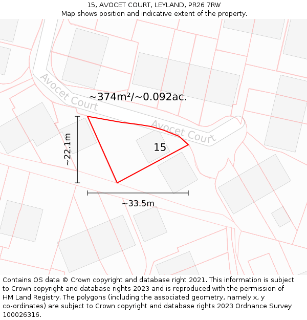 15, AVOCET COURT, LEYLAND, PR26 7RW: Plot and title map