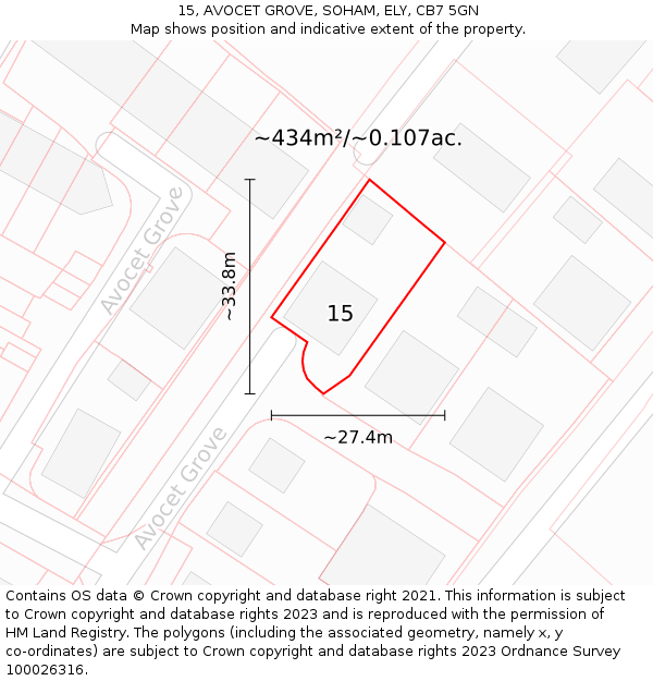 15, AVOCET GROVE, SOHAM, ELY, CB7 5GN: Plot and title map