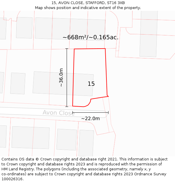 15, AVON CLOSE, STAFFORD, ST16 3XB: Plot and title map