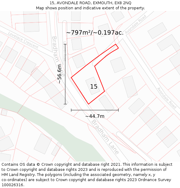15, AVONDALE ROAD, EXMOUTH, EX8 2NQ: Plot and title map