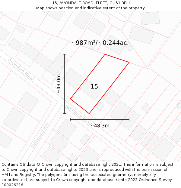 15, AVONDALE ROAD, FLEET, GU51 3BH: Plot and title map