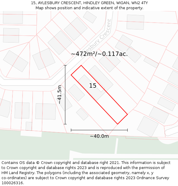 15, AYLESBURY CRESCENT, HINDLEY GREEN, WIGAN, WN2 4TY: Plot and title map