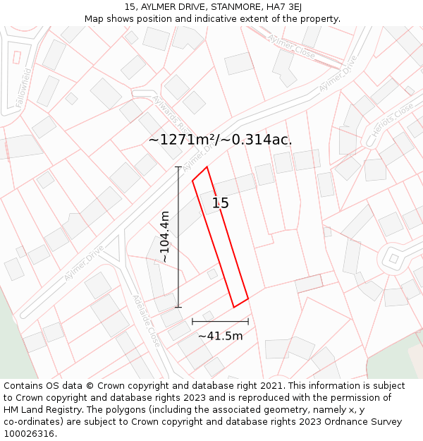 15, AYLMER DRIVE, STANMORE, HA7 3EJ: Plot and title map