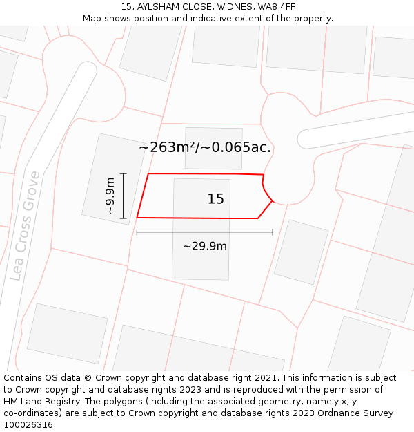 15, AYLSHAM CLOSE, WIDNES, WA8 4FF: Plot and title map