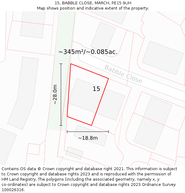 15, BABBLE CLOSE, MARCH, PE15 9UH: Plot and title map