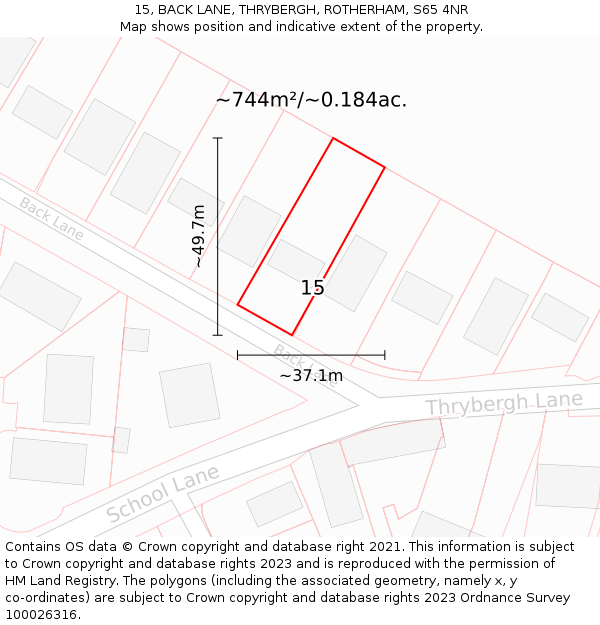15, BACK LANE, THRYBERGH, ROTHERHAM, S65 4NR: Plot and title map