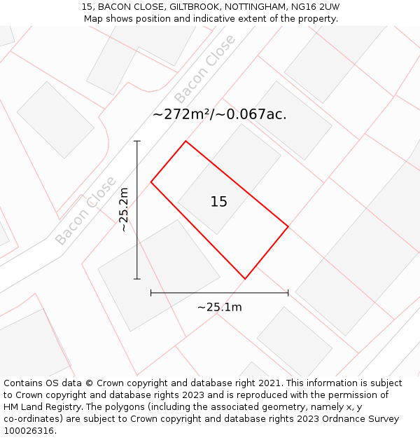 15, BACON CLOSE, GILTBROOK, NOTTINGHAM, NG16 2UW: Plot and title map