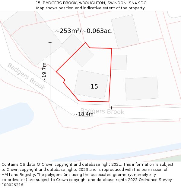 15, BADGERS BROOK, WROUGHTON, SWINDON, SN4 9DG: Plot and title map