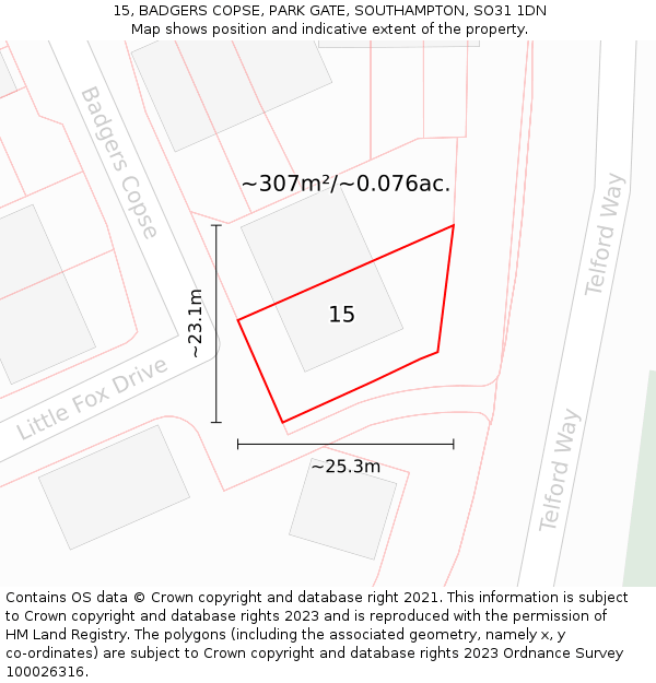 15, BADGERS COPSE, PARK GATE, SOUTHAMPTON, SO31 1DN: Plot and title map