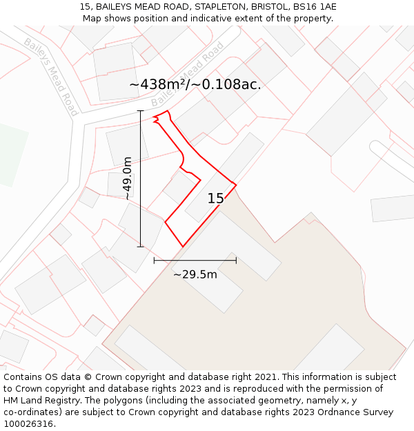 15, BAILEYS MEAD ROAD, STAPLETON, BRISTOL, BS16 1AE: Plot and title map